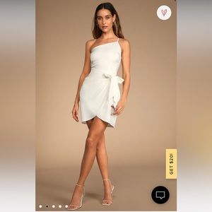 White Ivory Satin One-Shoulder Dress